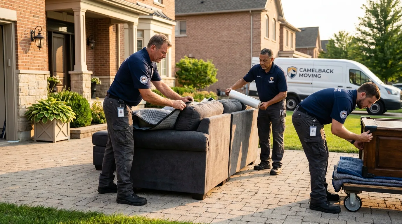 Large estate moving crew wrapping furniture in Toledo, OR